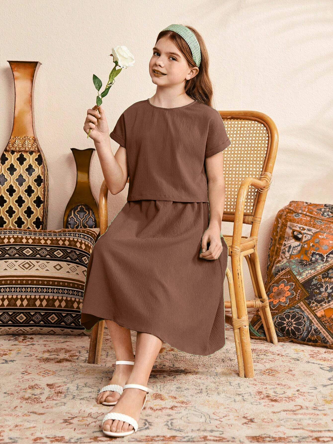 Girls Brown Midi Set