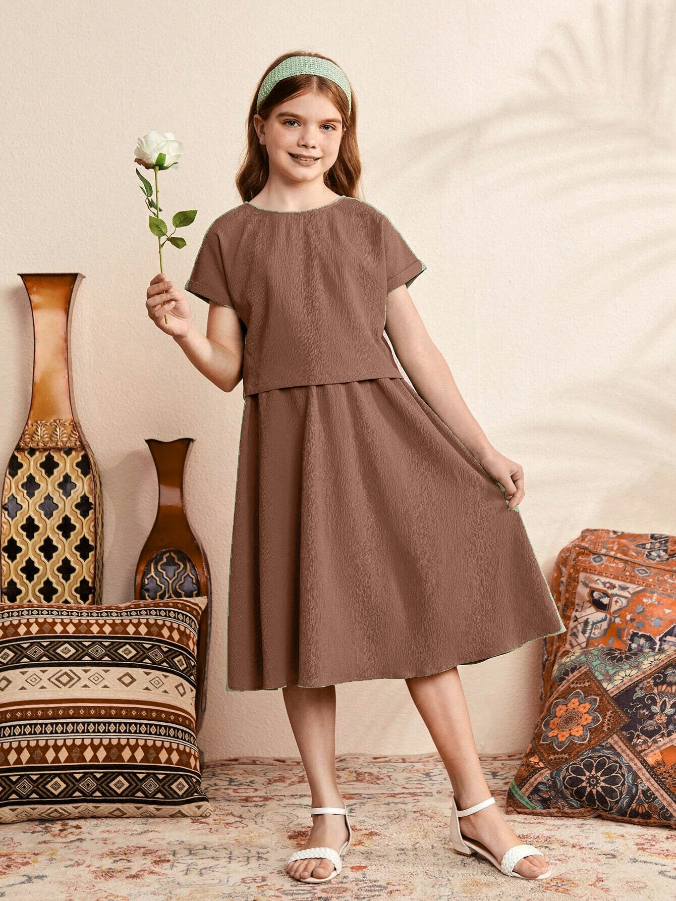 Girls Brown Midi Set