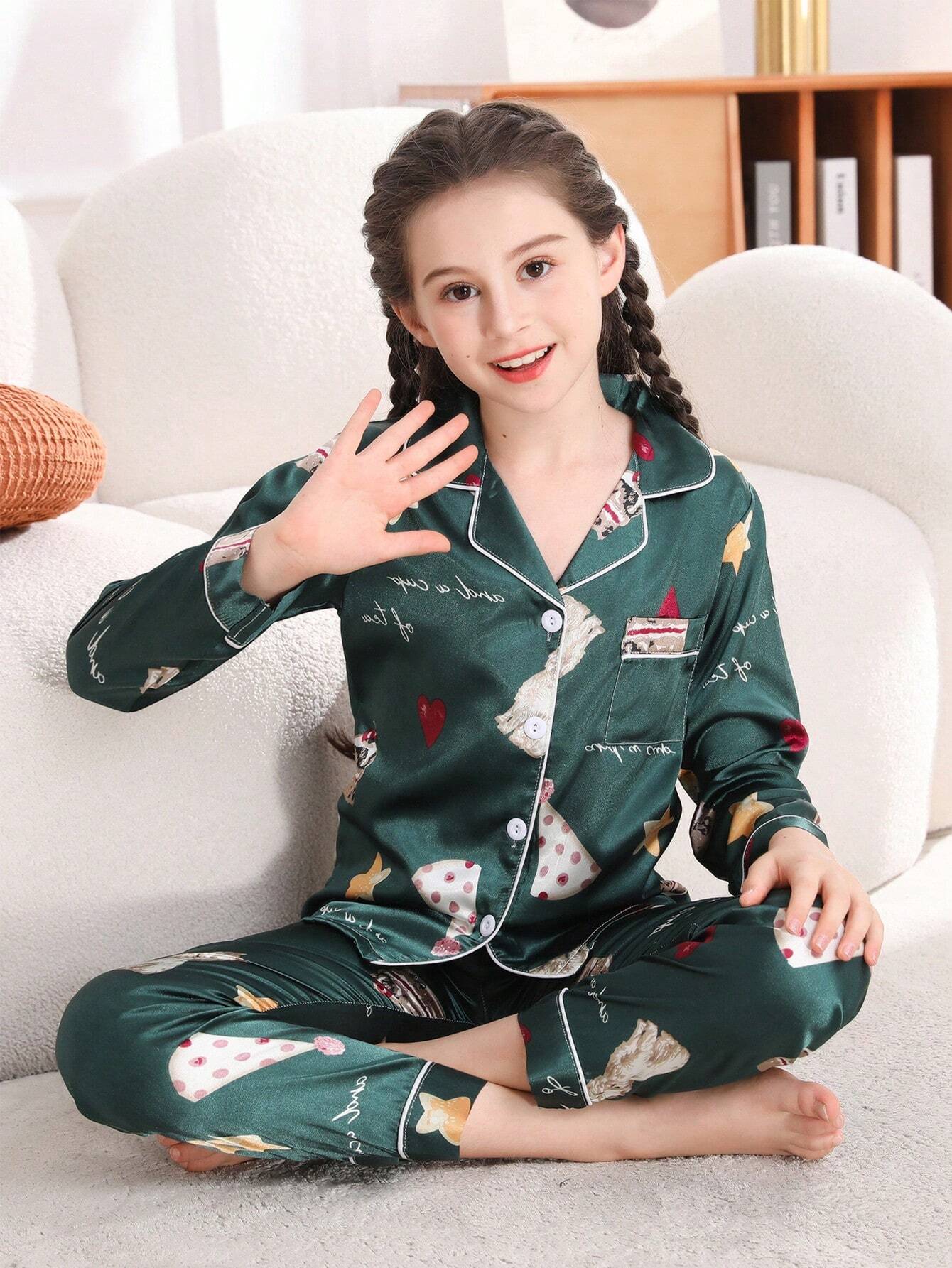 Green Printed Kids Unisex Nightwear