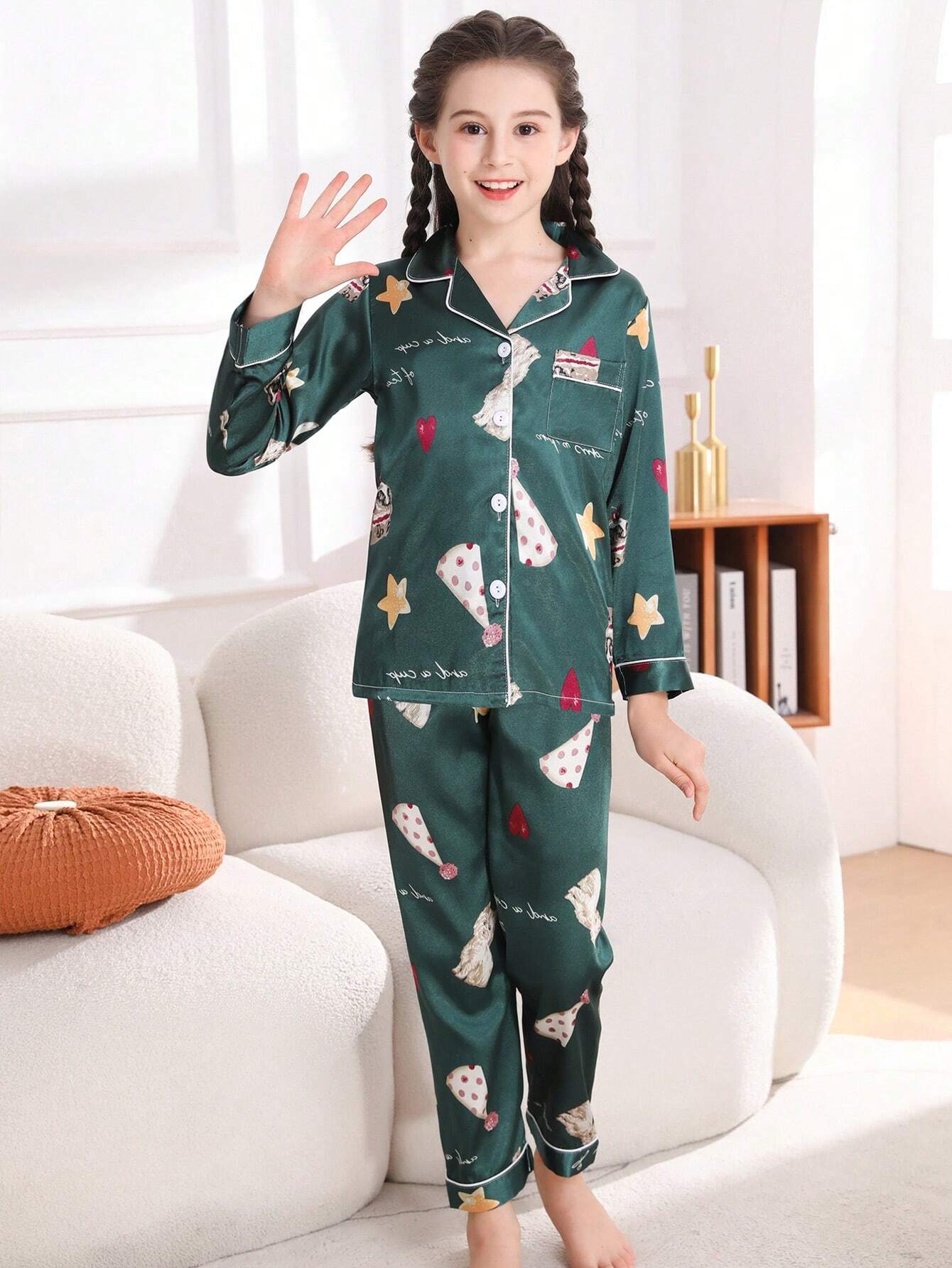Green Printed Kids Unisex Nightwear