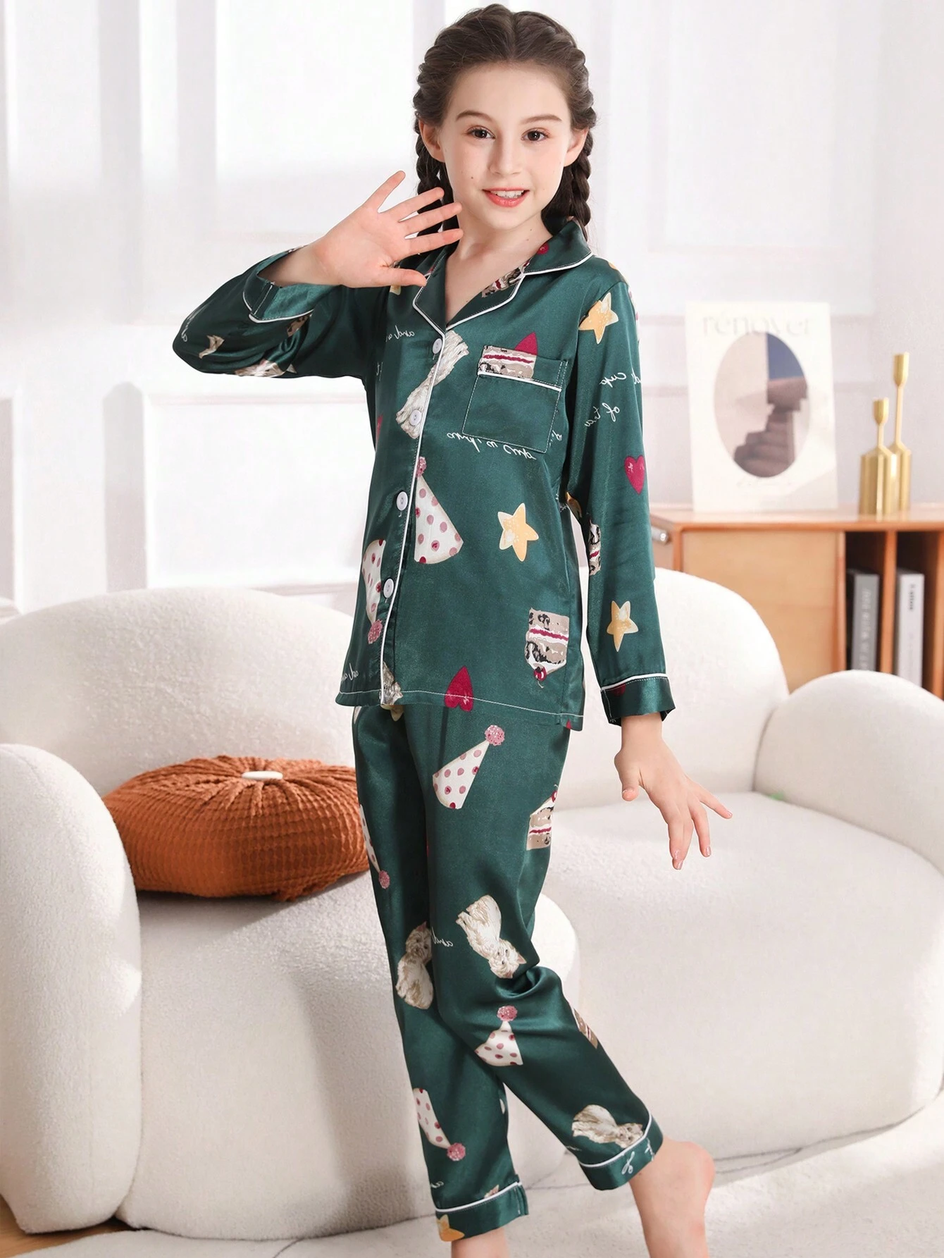 Green Printed Kids Unisex Nightwear