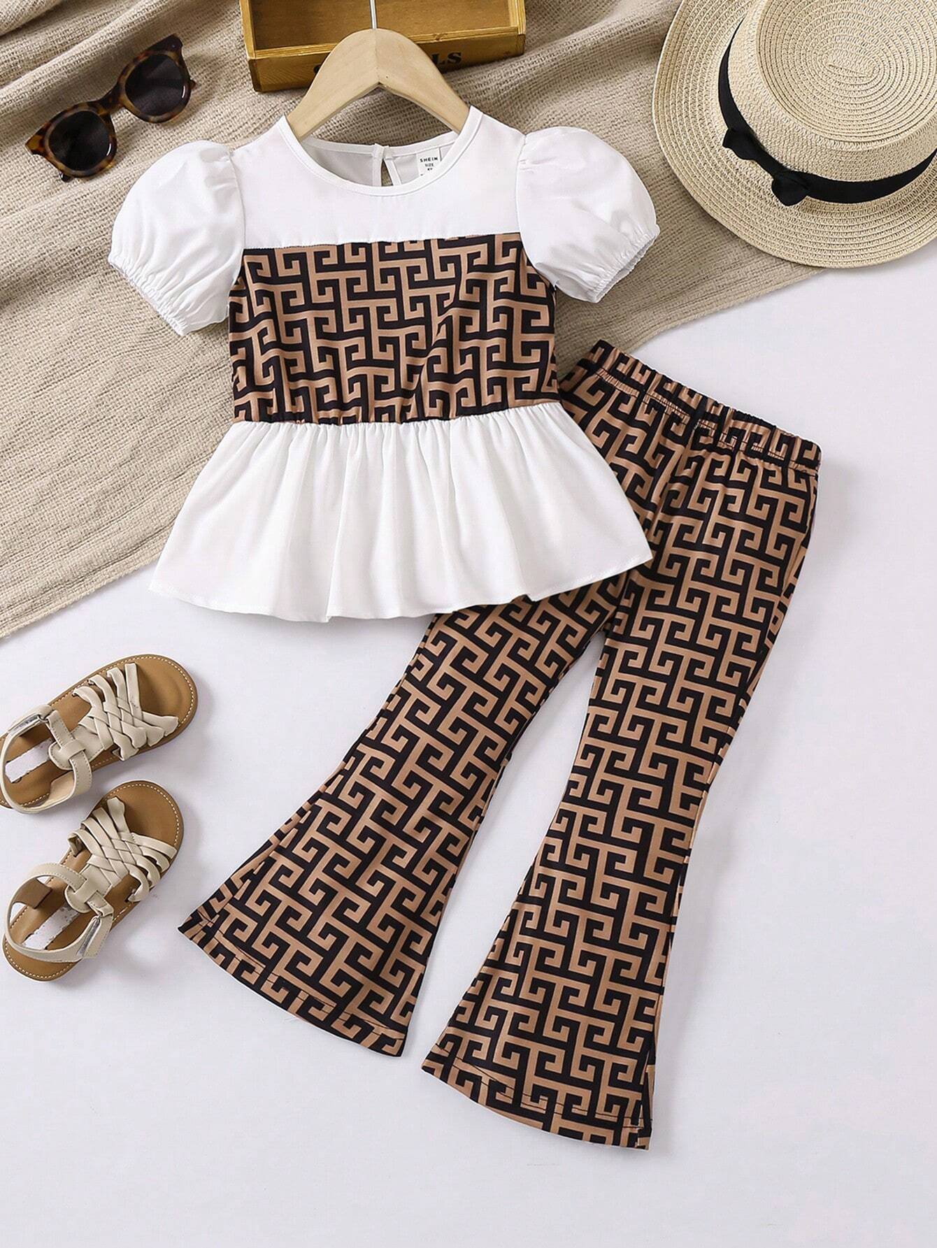 Girls White Printed Clothing Set