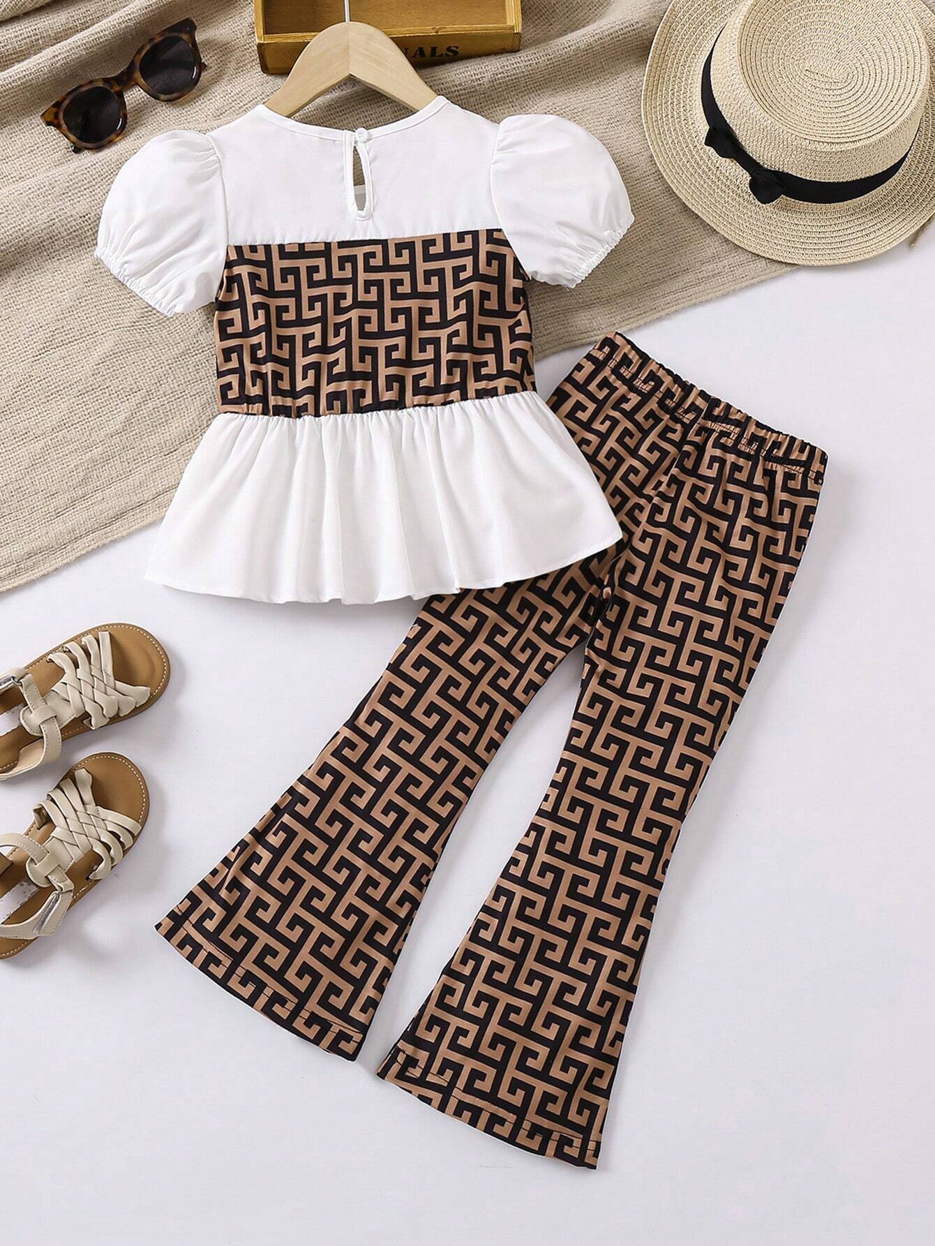 Girls White Printed Clothing Set