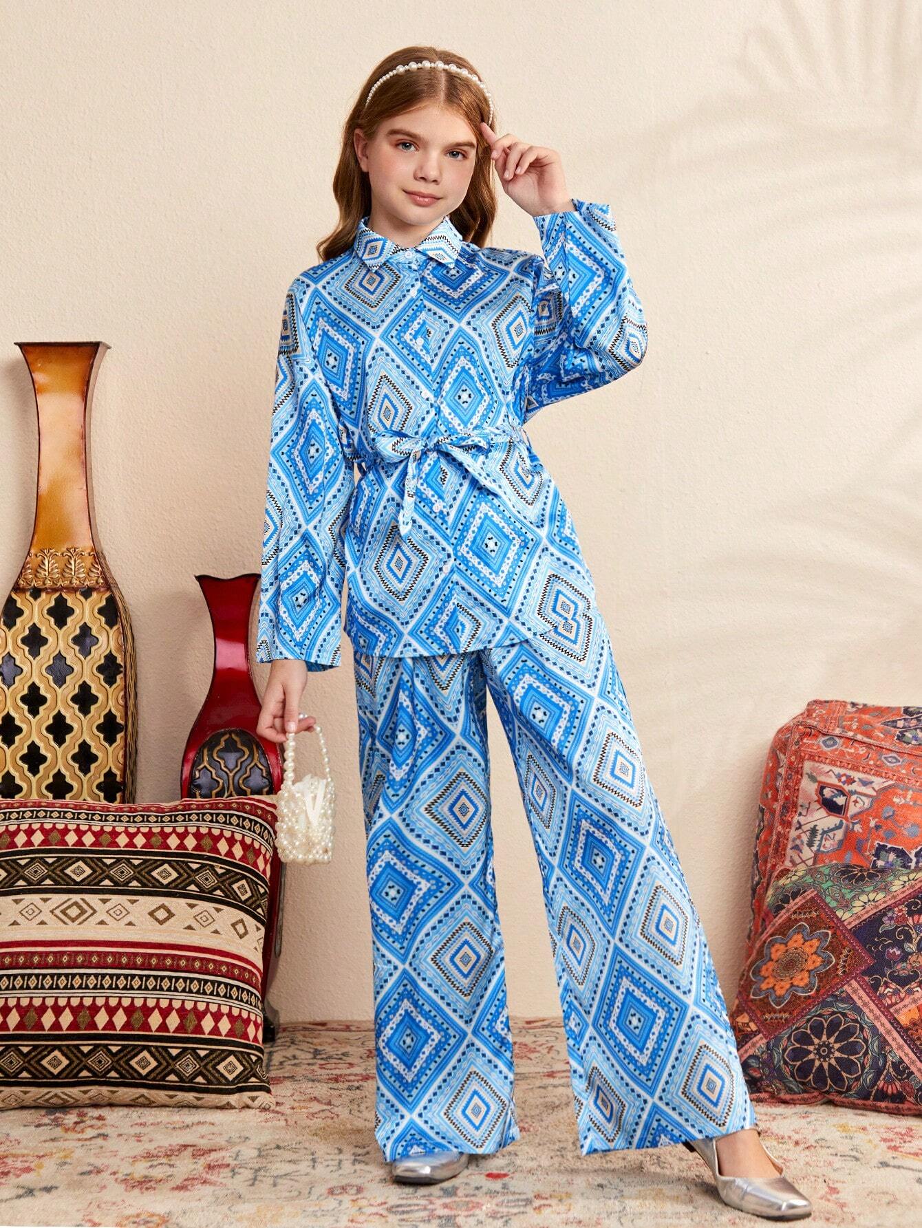 Girls Blue Printed Clothing Set