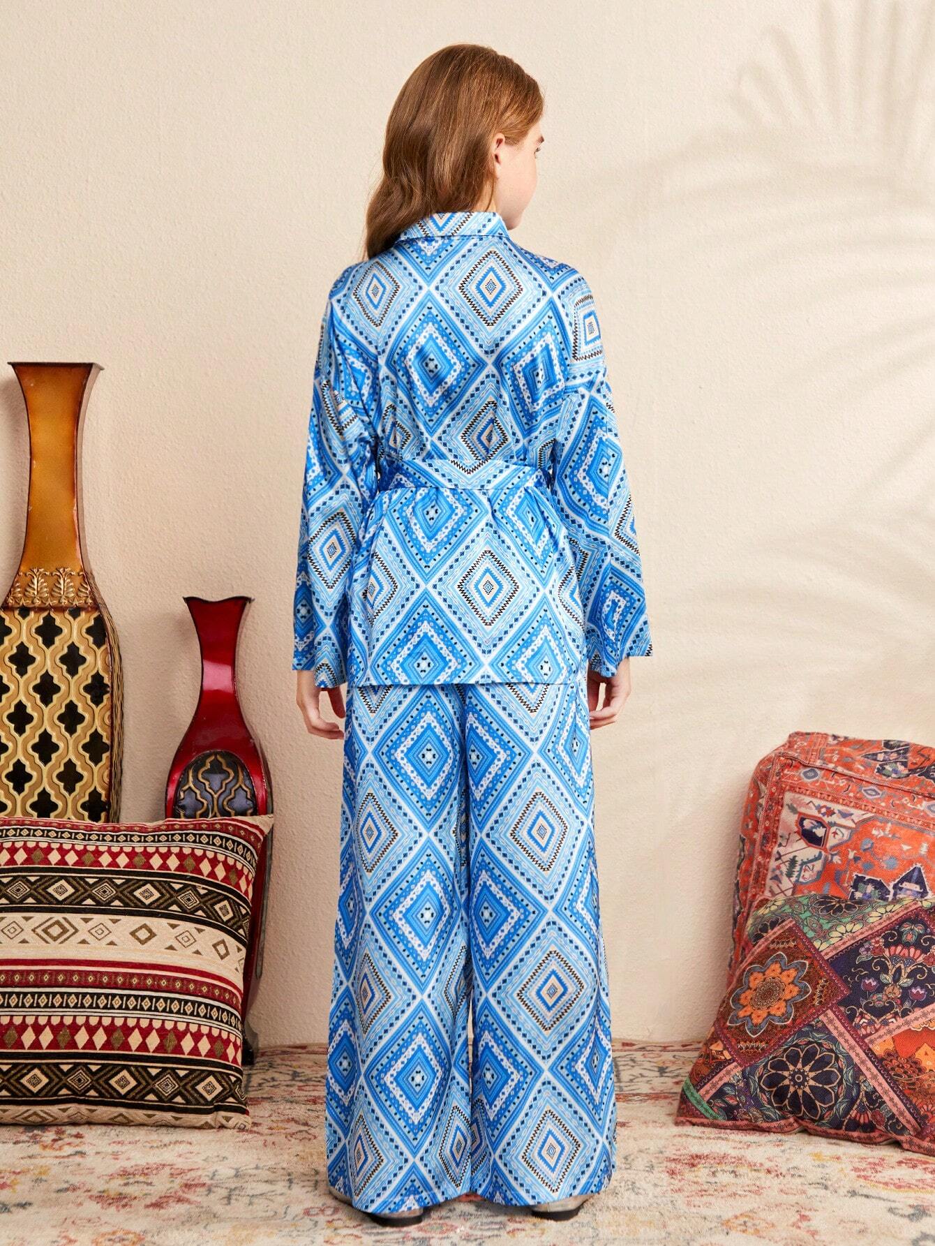 Girls Blue Printed Clothing Set