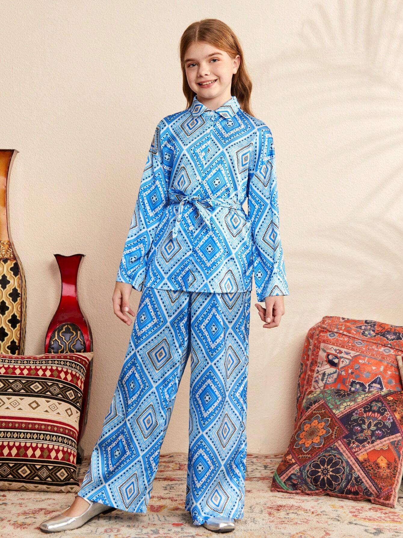 Girls Blue Printed Clothing Set