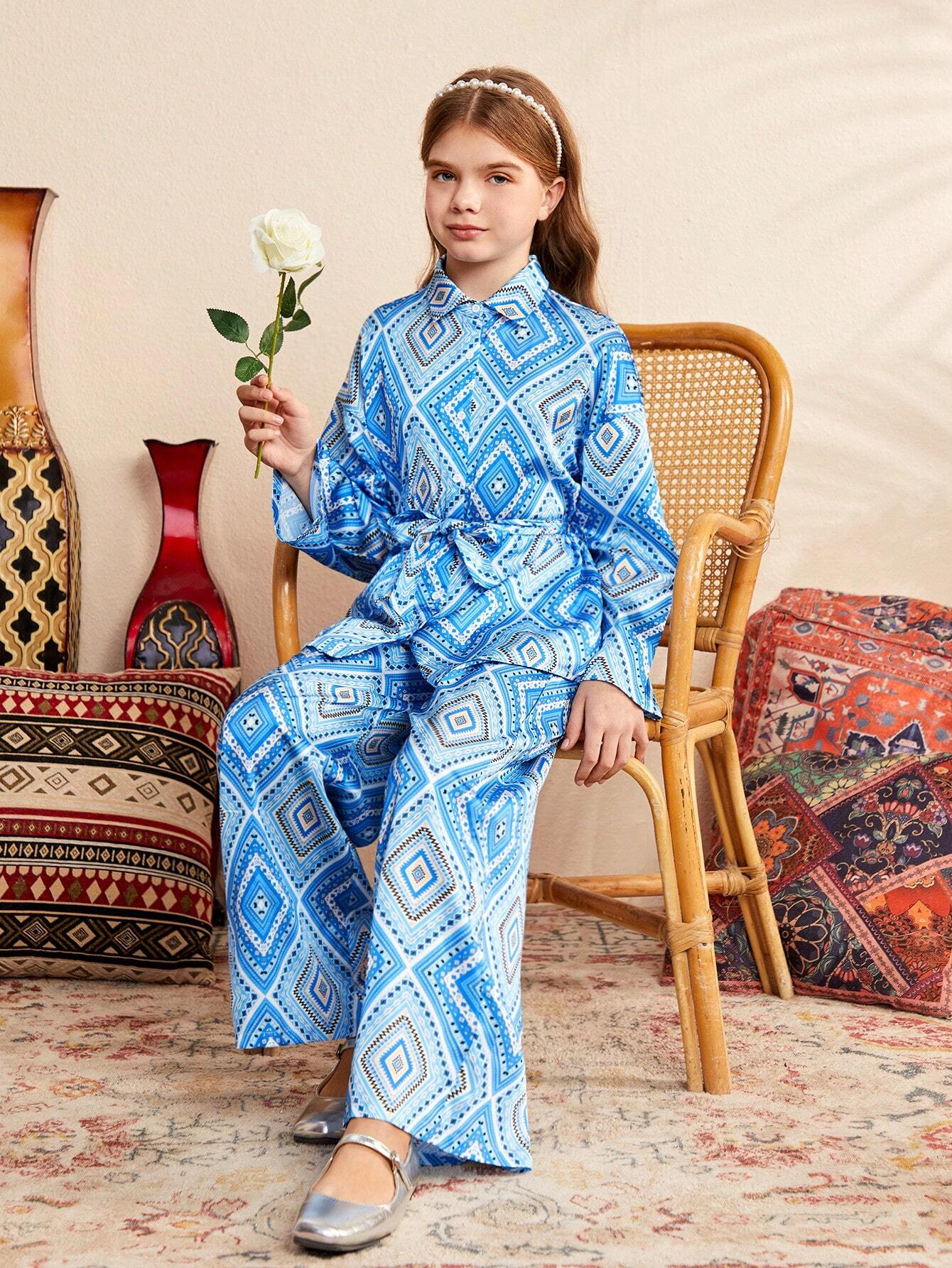 Girls Blue Printed Clothing Set