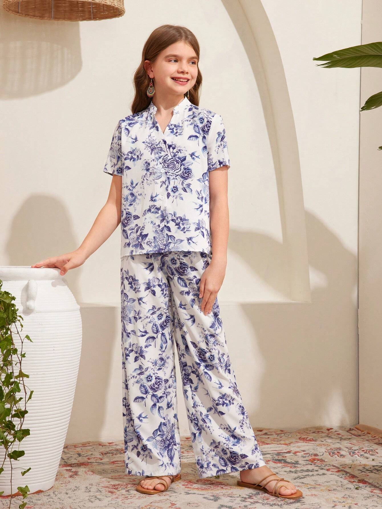Girls Half Sleeves Floral Printed Co-ords Set