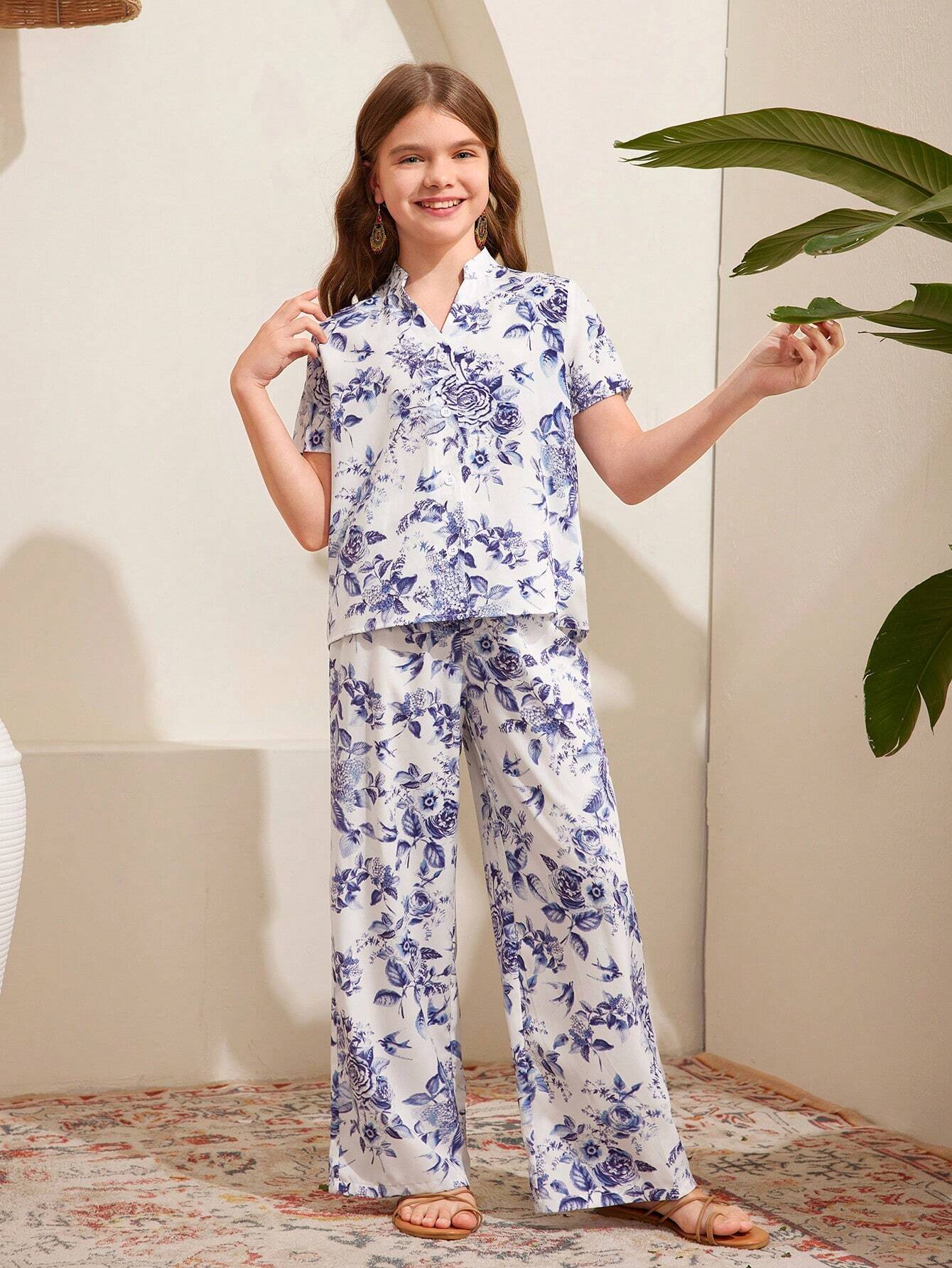 Girls Half Sleeves Floral Printed Co-ords Set
