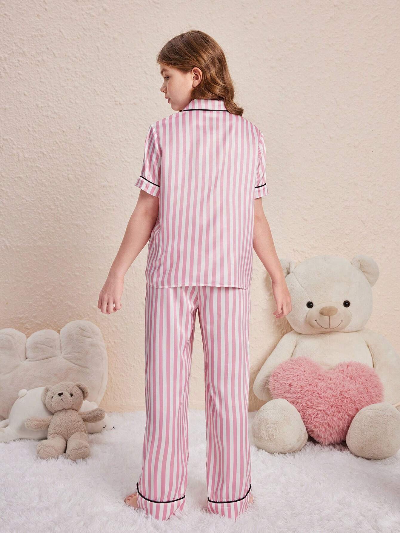 Pink Line Printed Kids Unisex Nightsuit Set