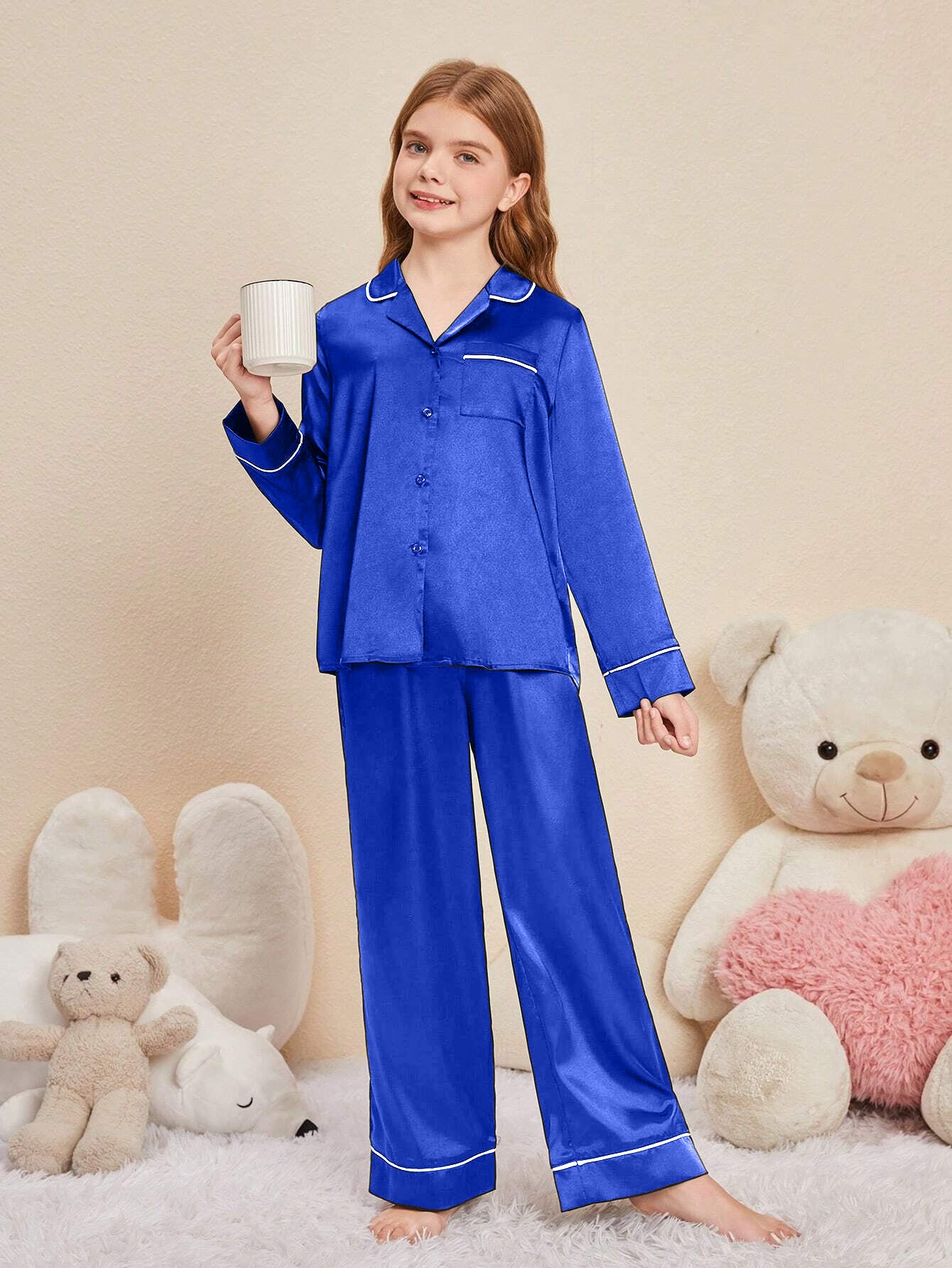 Blue Solid kids Unisex Nightwear