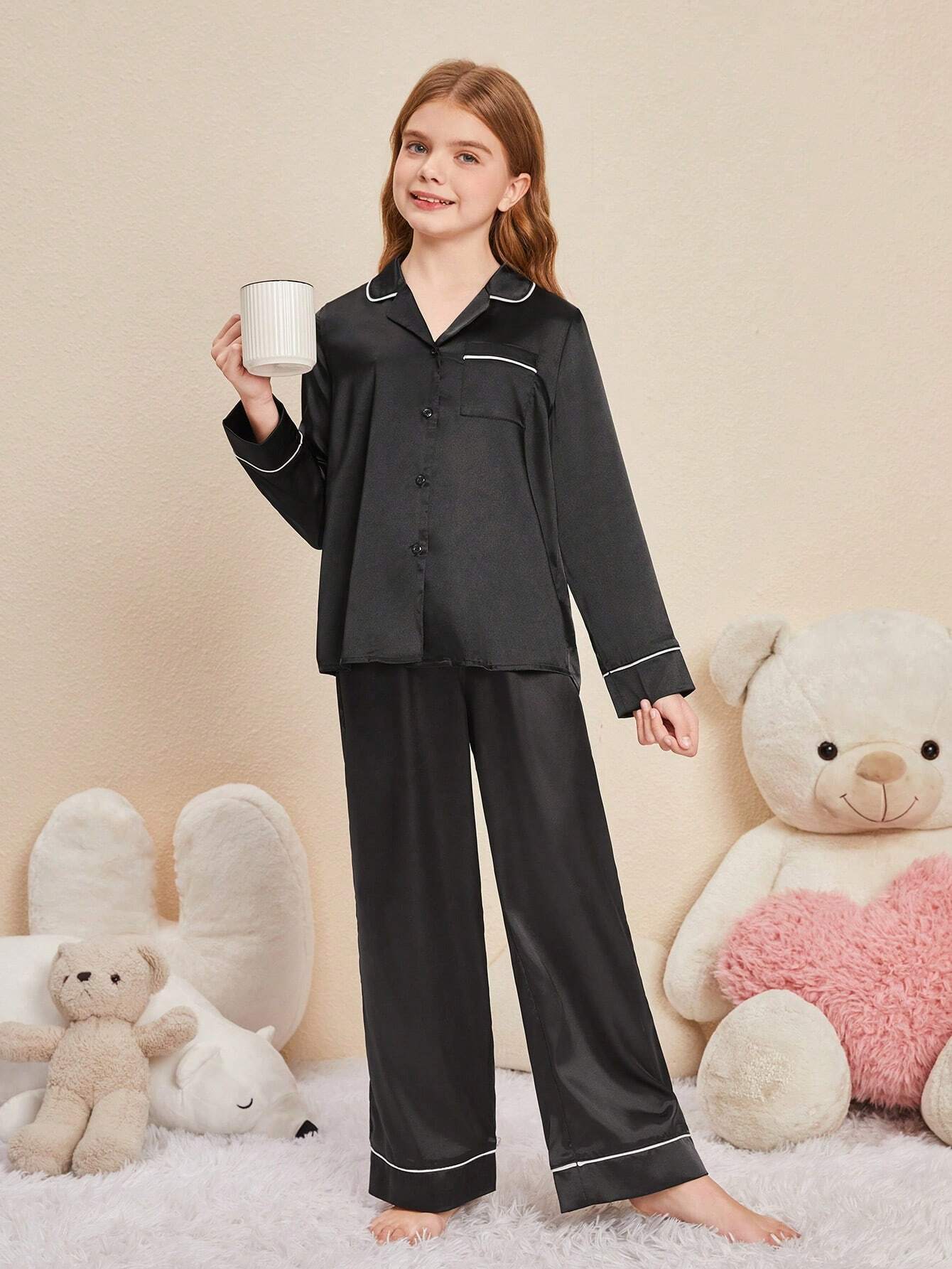 Black Solid Kids Unisex Nightwear