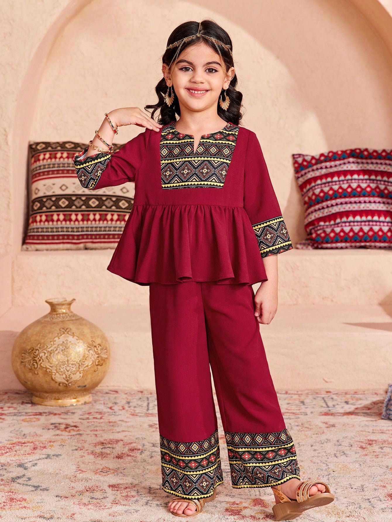 Girls Red Printed Clothing Set