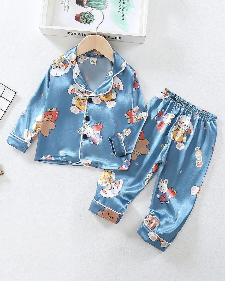 Blue Rabbit Printed Unisex Nightsuit Set For Kids