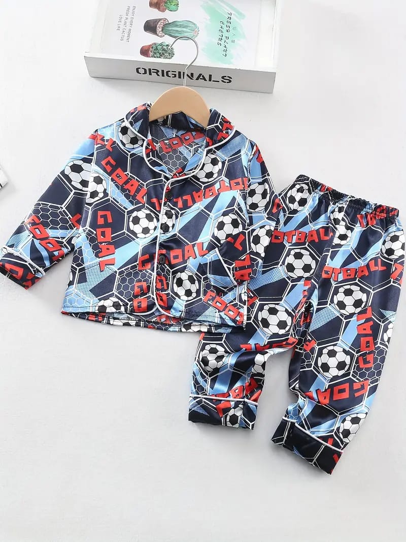 Football Printed Unisex Nightsuit Set For Kids