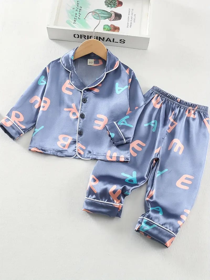 ABCD Printed Unisex Nightsuit Set For Kids