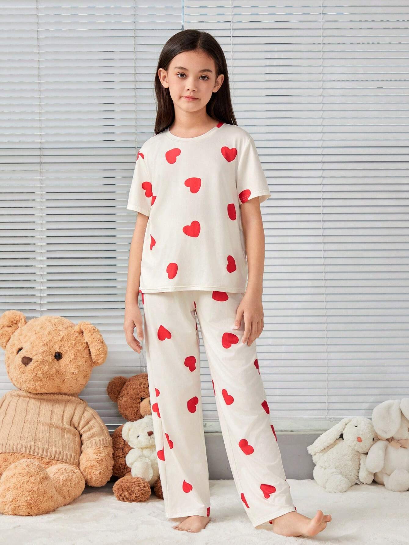 White Heart Printed Girls Co-ords Set