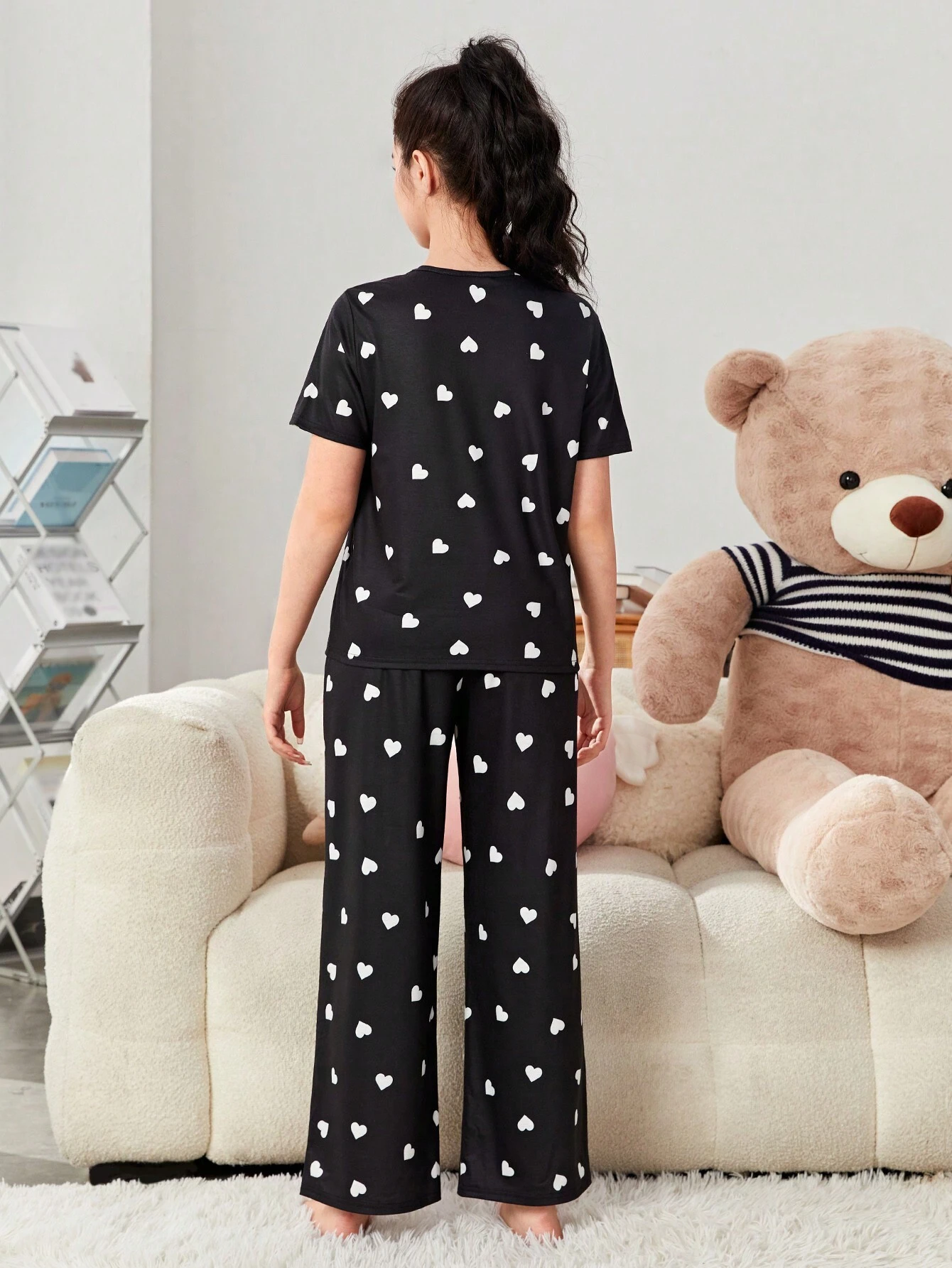 Black Heart Printed Girls Co-ords Set