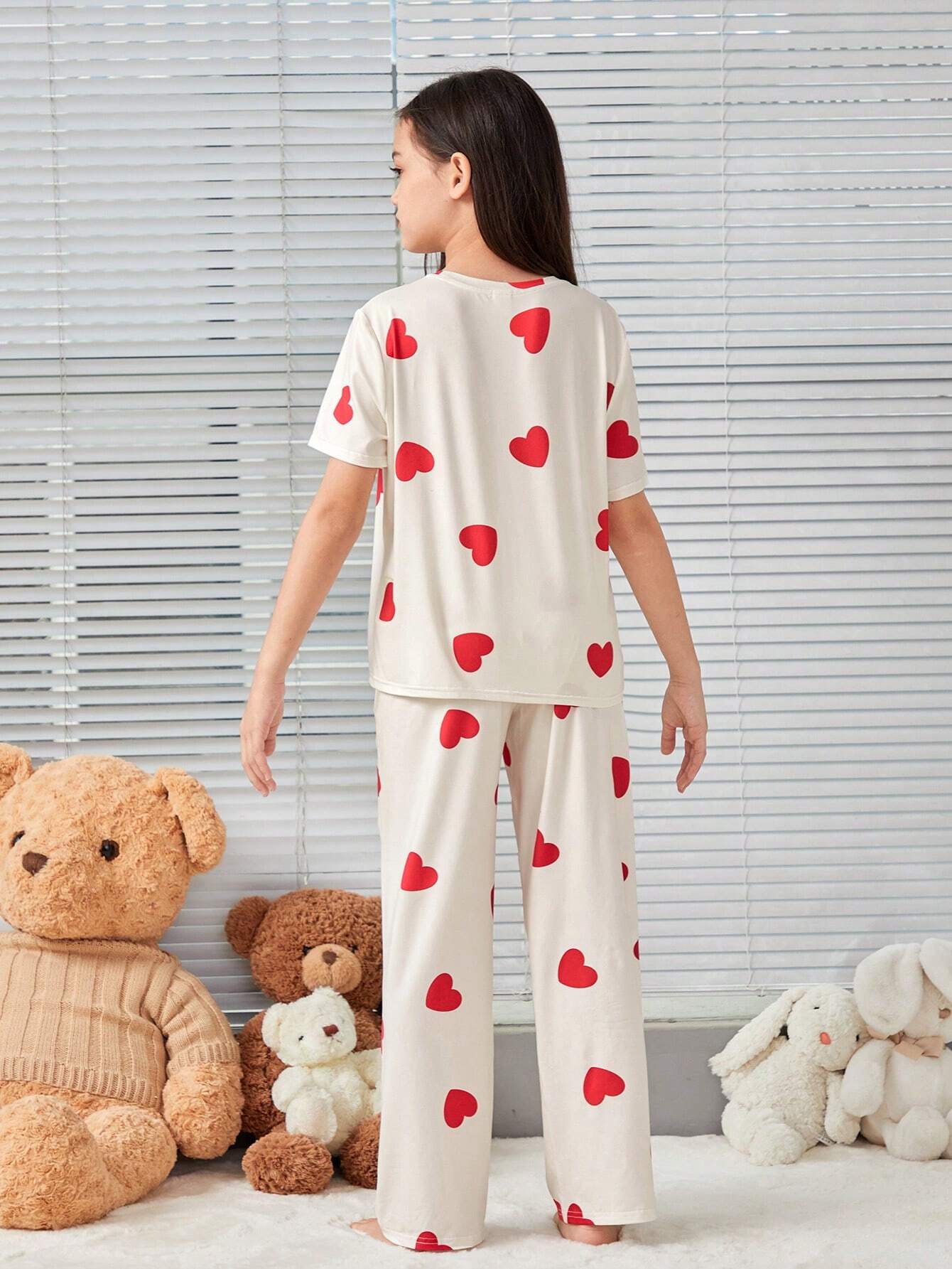 White Heart Printed Girls Co-ords Set