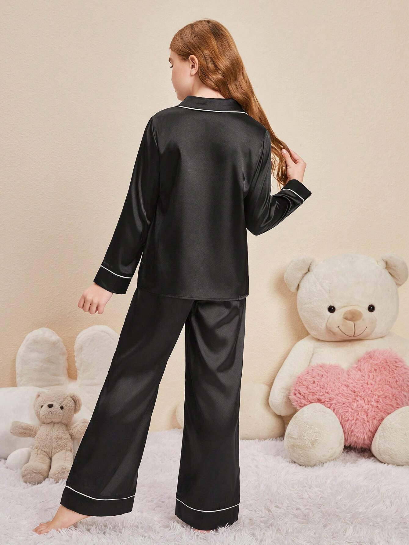 Black Solid Kids Unisex Nightwear