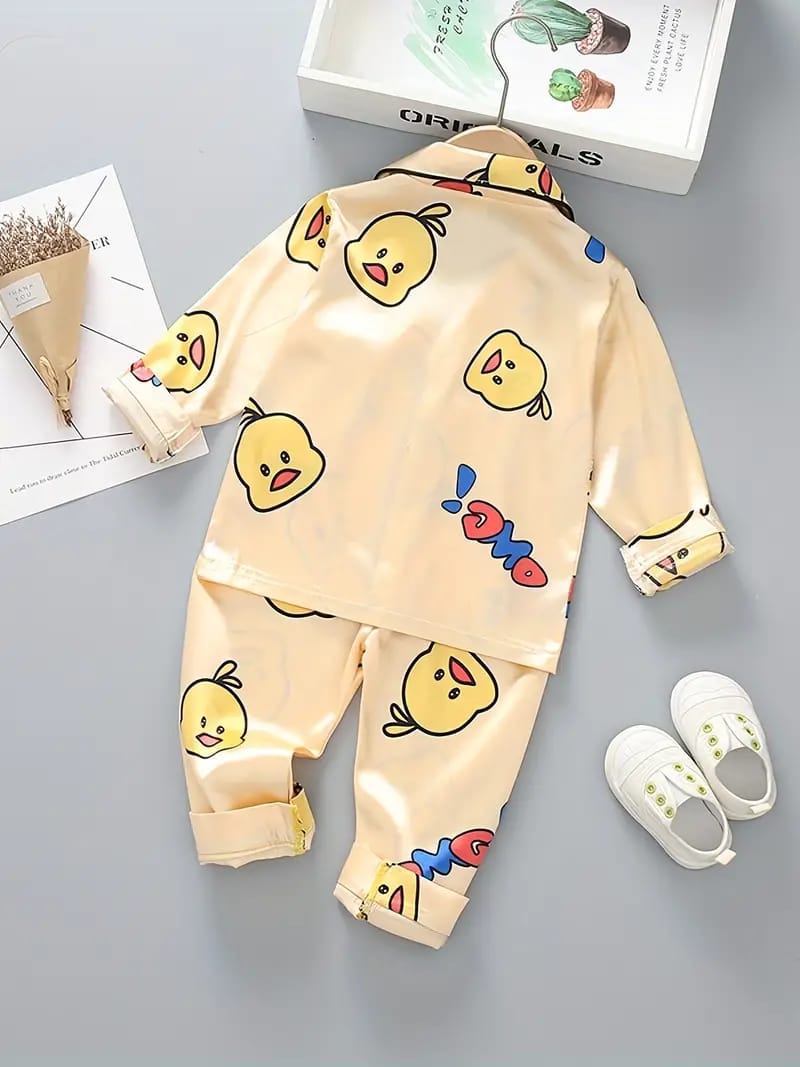 Yellow Duck Printed Unisex Nightsuit Set For Kids