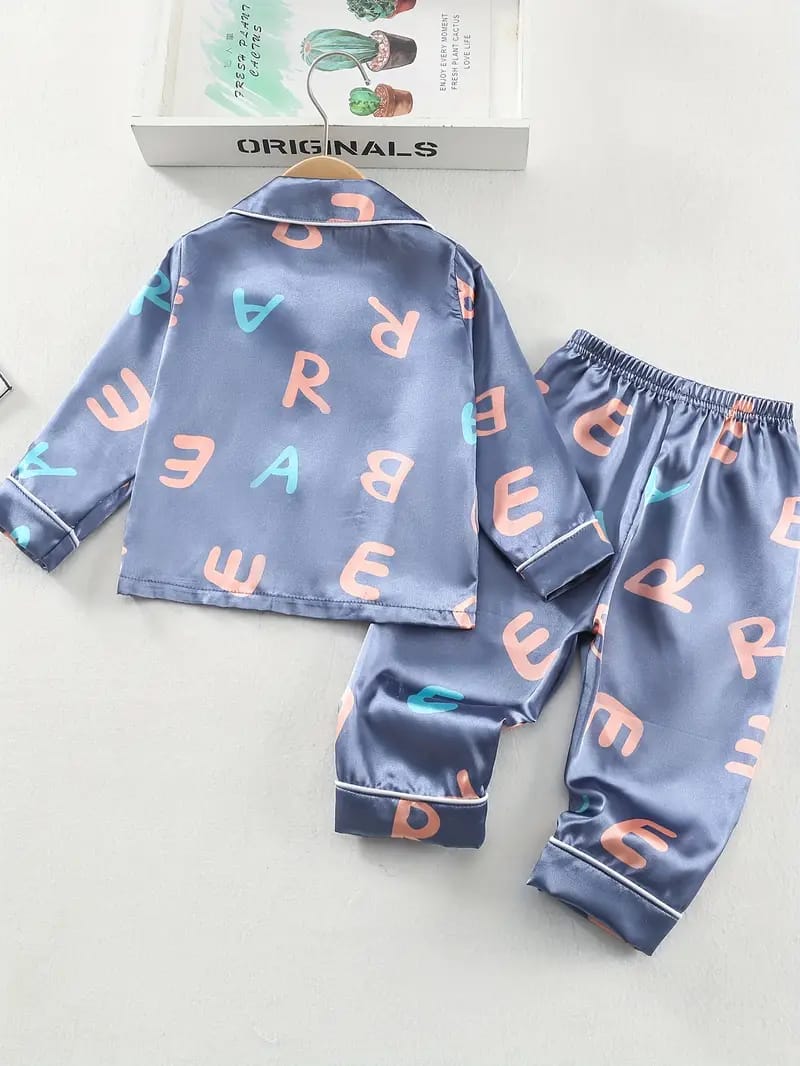 ABCD Printed Unisex Nightsuit Set For Kids