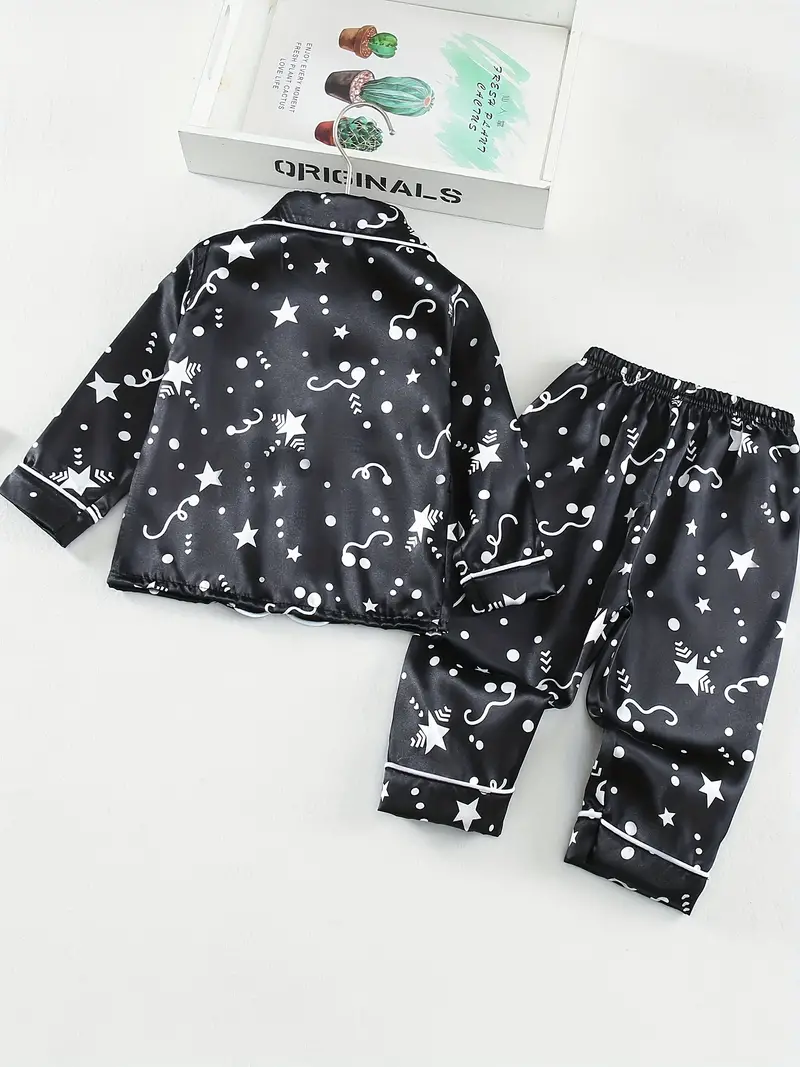 Black Star Printed Unisex Nightsuit Set For Kids