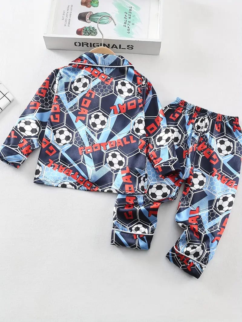 Football Printed Unisex Nightsuit Set For Kids