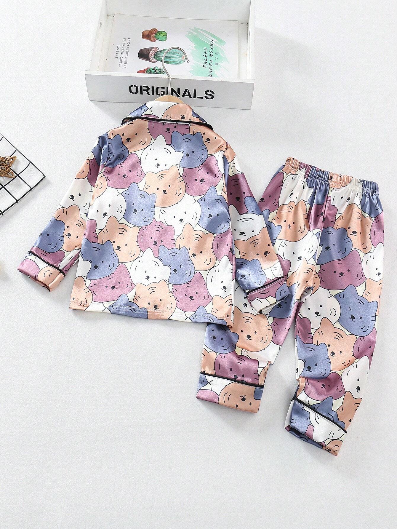 Cat Printed Unisex Nightsuit Set For Kids