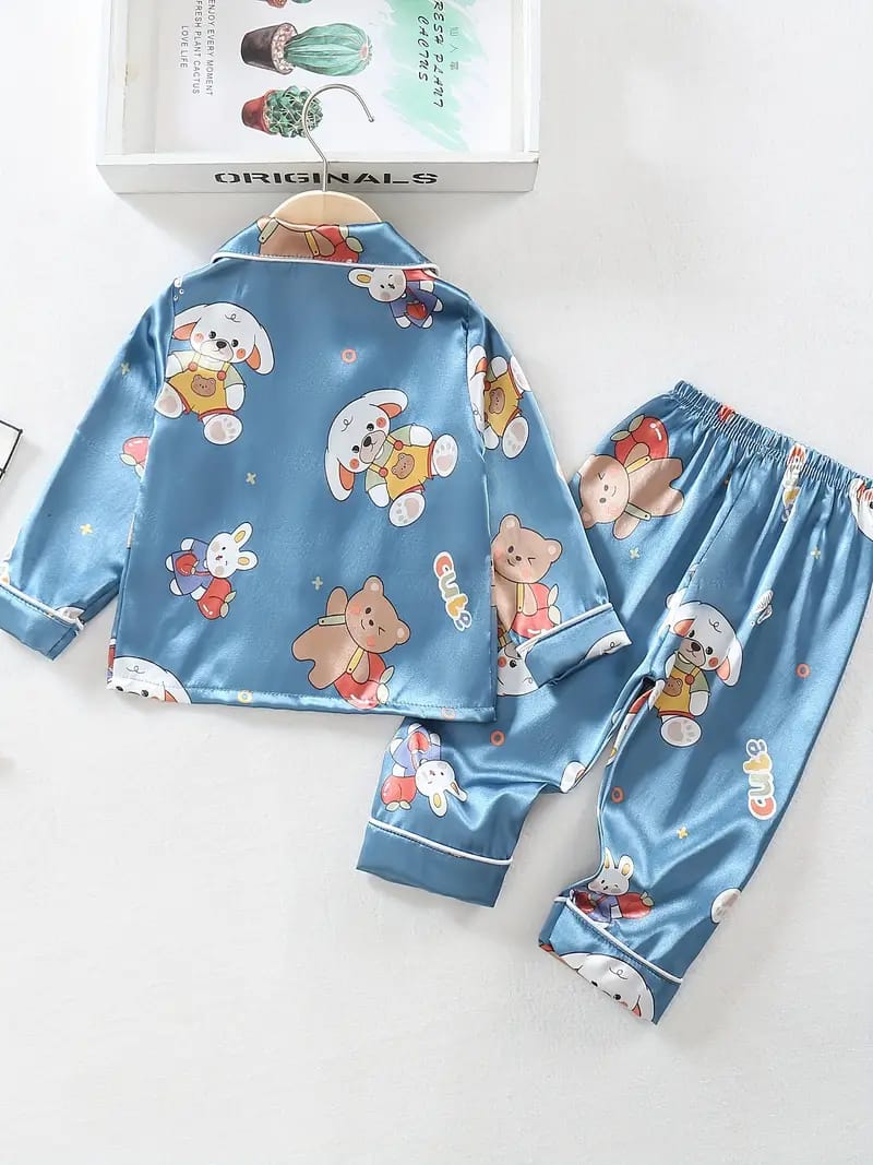 Blue Rabbit Printed Unisex Nightsuit Set For Kids