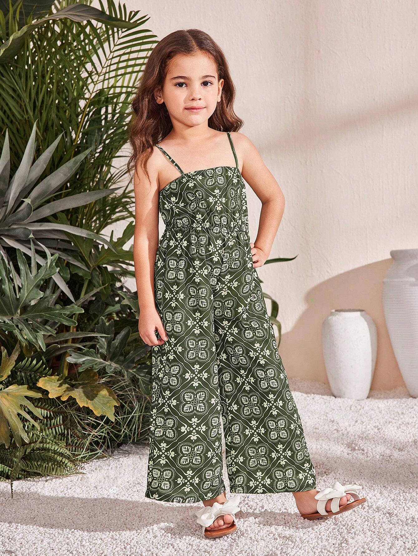 Girls White and Green Printed Clothing Set