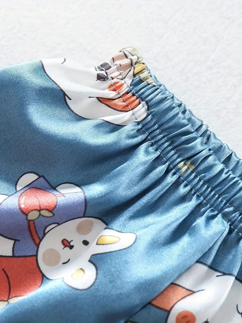 Blue Rabbit Printed Unisex Nightsuit Set For Kids