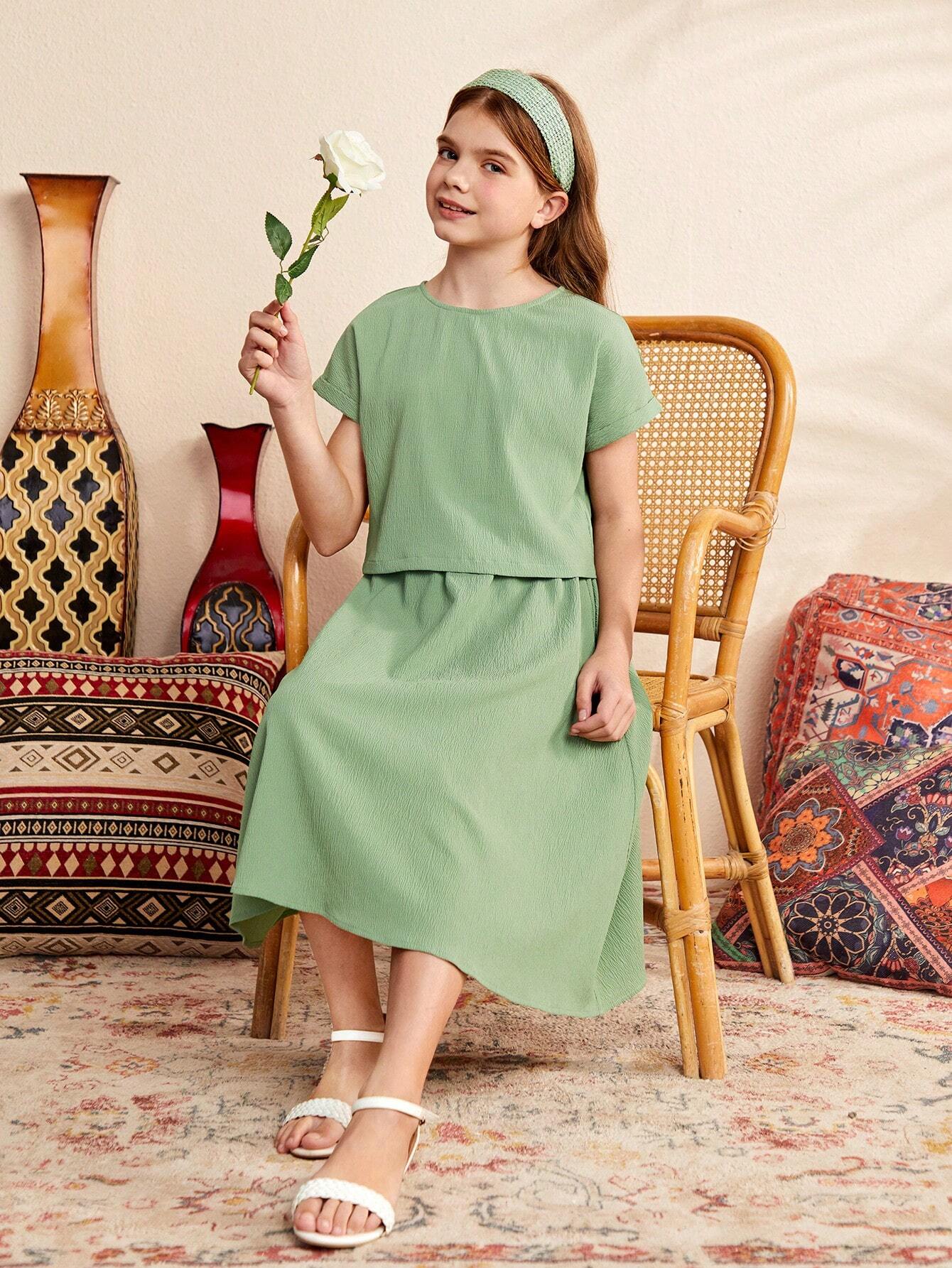 Girls Green Midi Set
