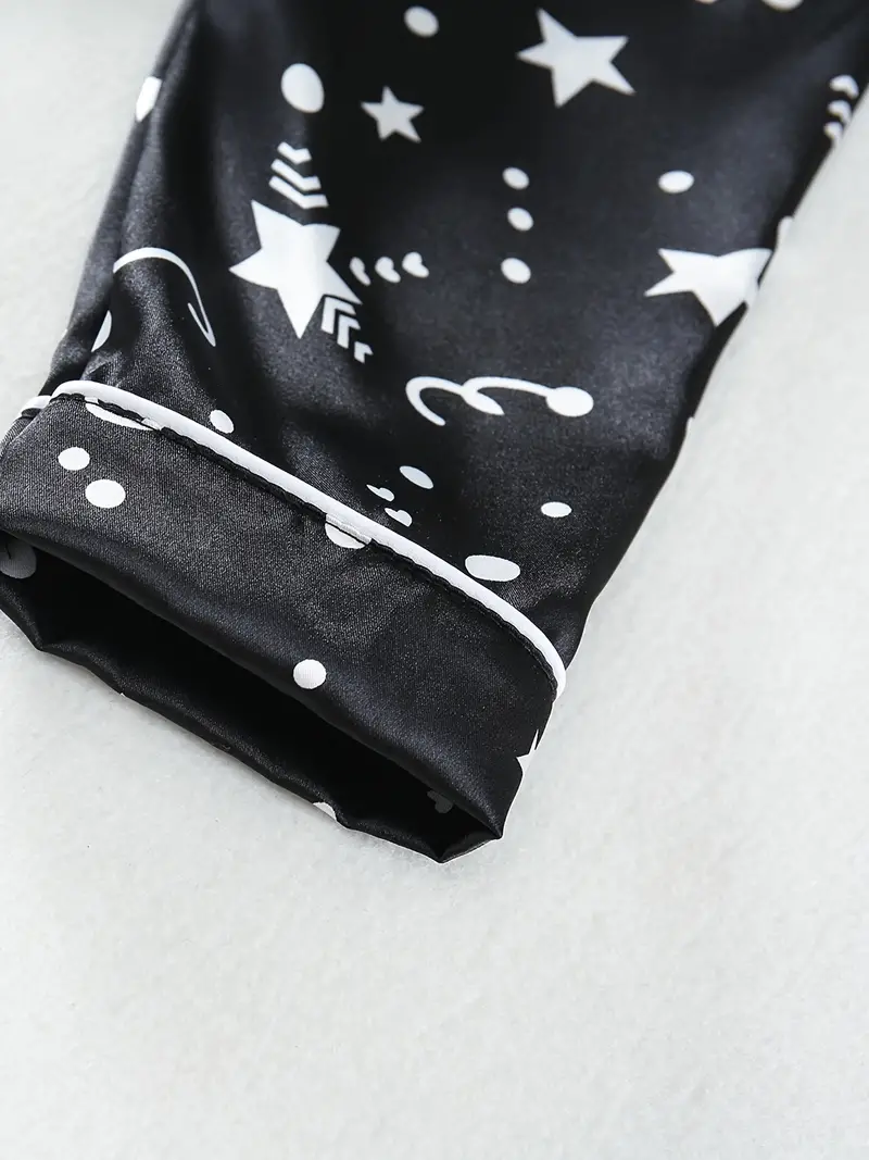 Black Star Printed Unisex Nightsuit Set For Kids