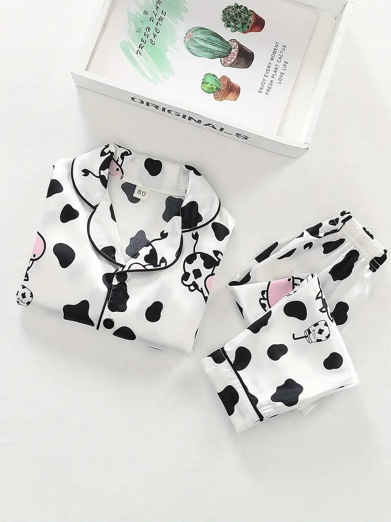 Cow Printed Unisex Nightsuit Set For Kids