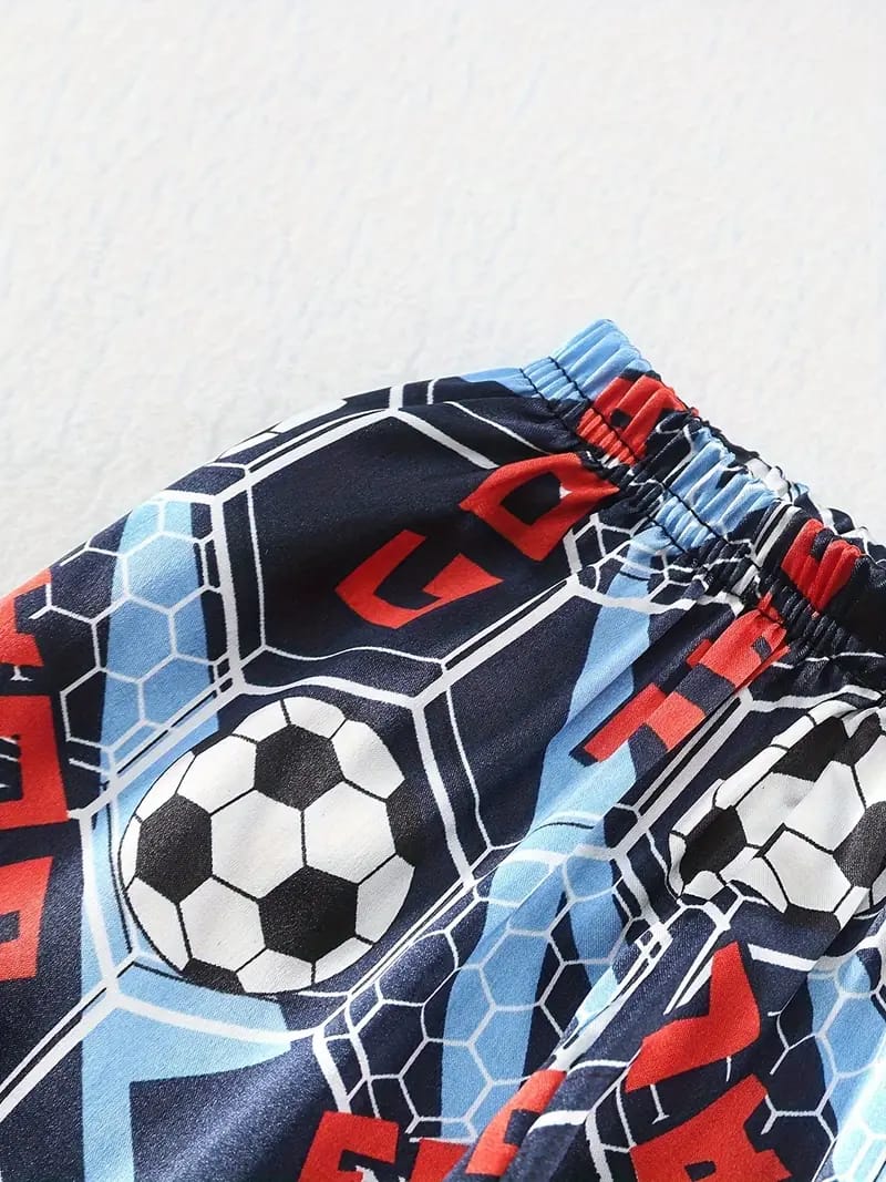 Football Printed Unisex Nightsuit Set For Kids