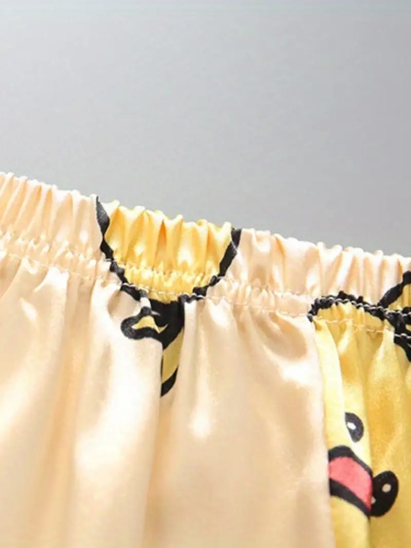 Yellow Duck Printed Unisex Nightsuit Set For Kids