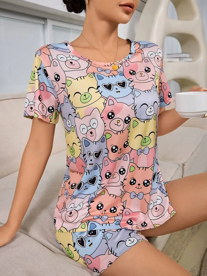 Women's Cat Printed Co-Ord's Set
