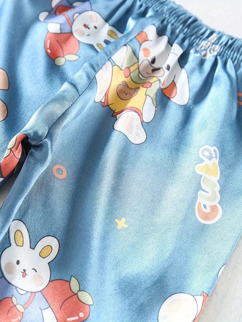 Blue Rabbit Printed Unisex Nightsuit Set For Kids