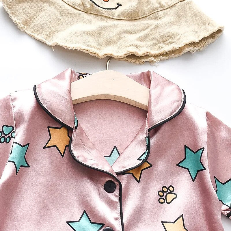 Star Printed Unisex Nightsuit Set For Kids