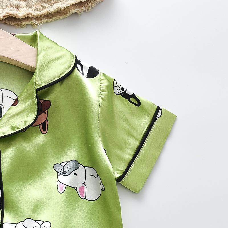 Green Puppy Printed Unisex Kids Nightsuit Set