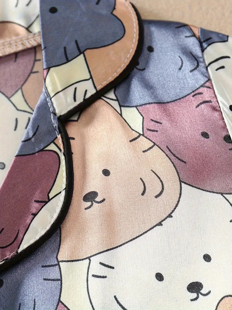Cat Printed Unisex Nightsuit Set For Kids