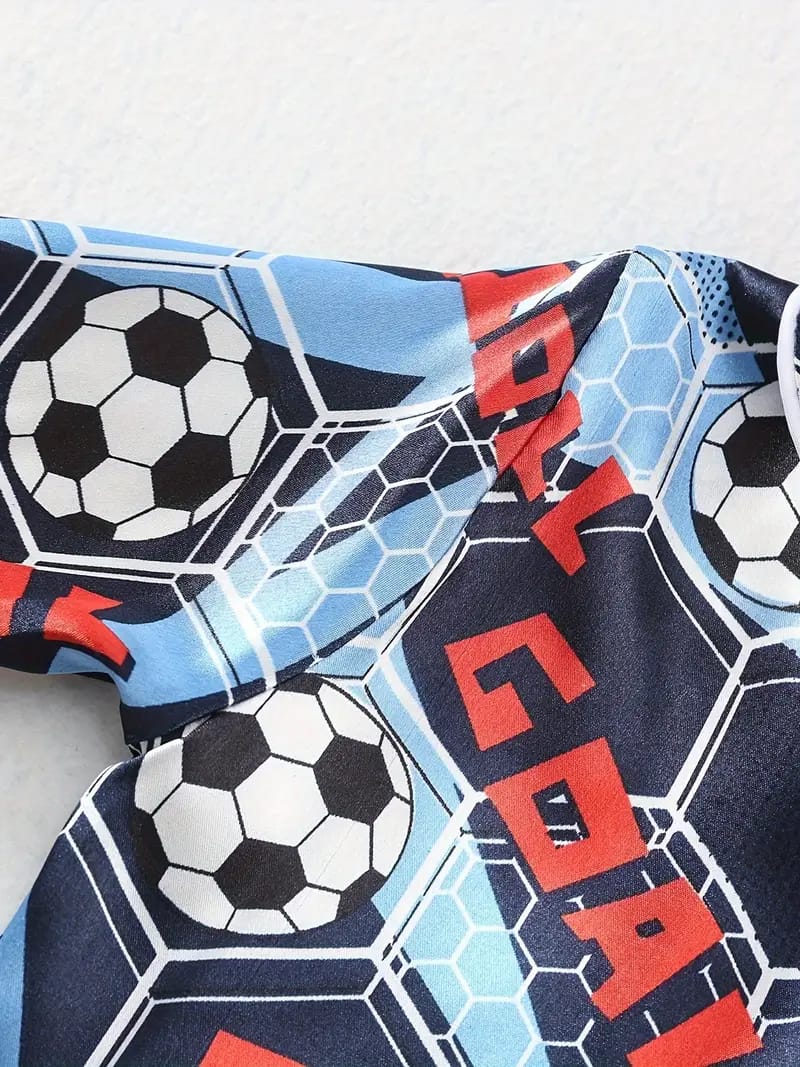 Football Printed Unisex Nightsuit Set For Kids