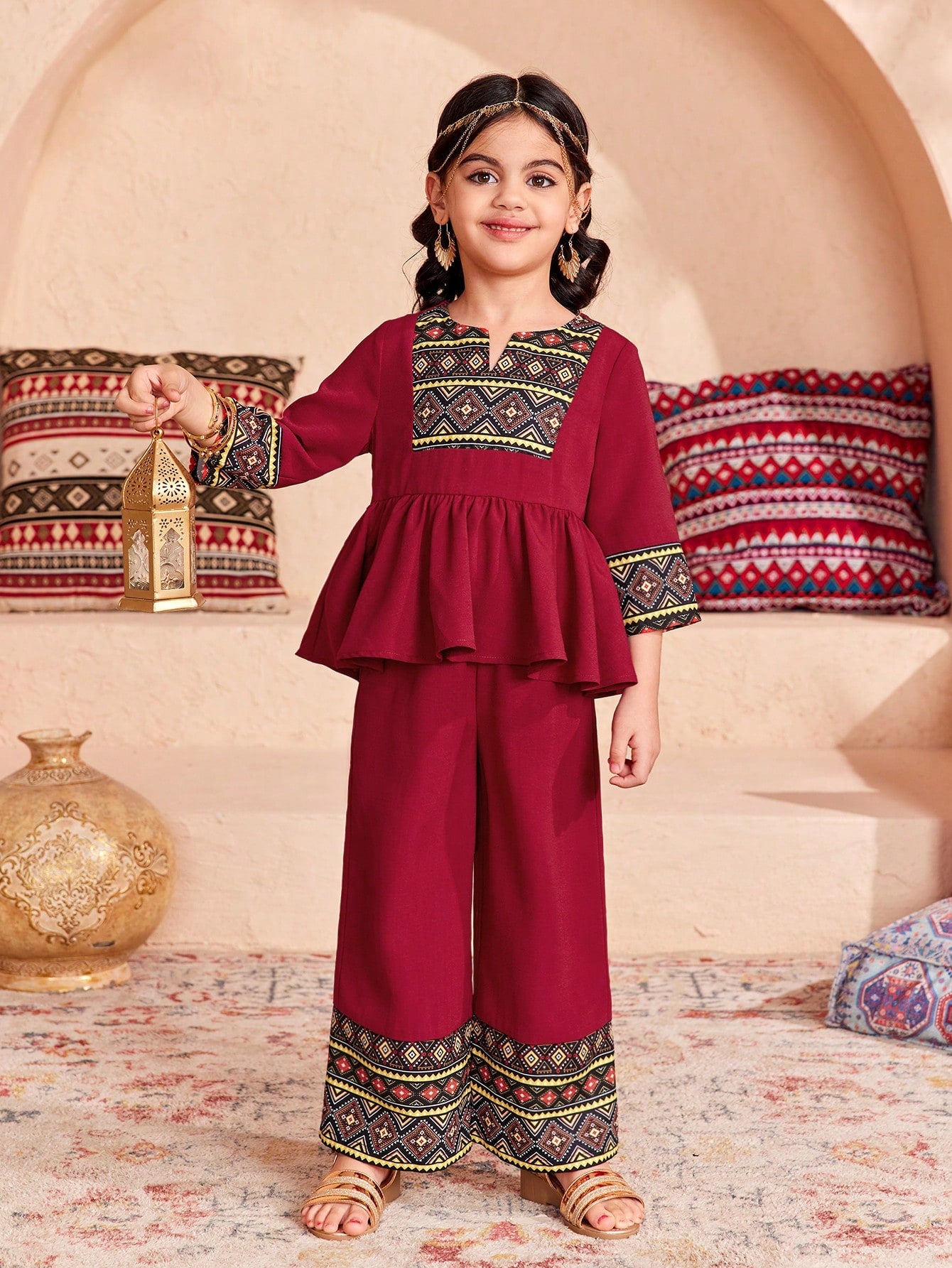 Girls Red Printed Clothing Set