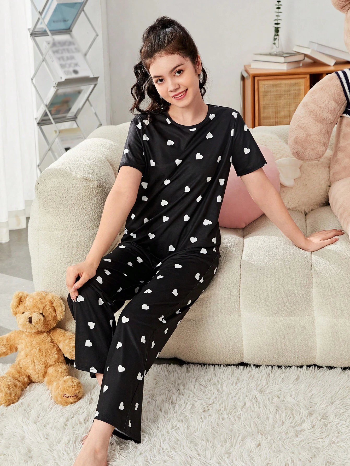 Black Heart Printed Girls Co-ords Set