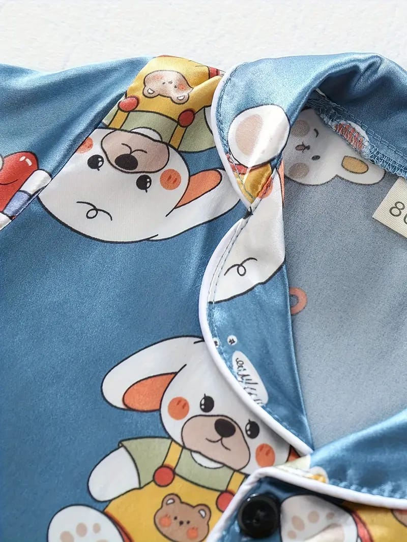 Blue Rabbit Printed Unisex Nightsuit Set For Kids