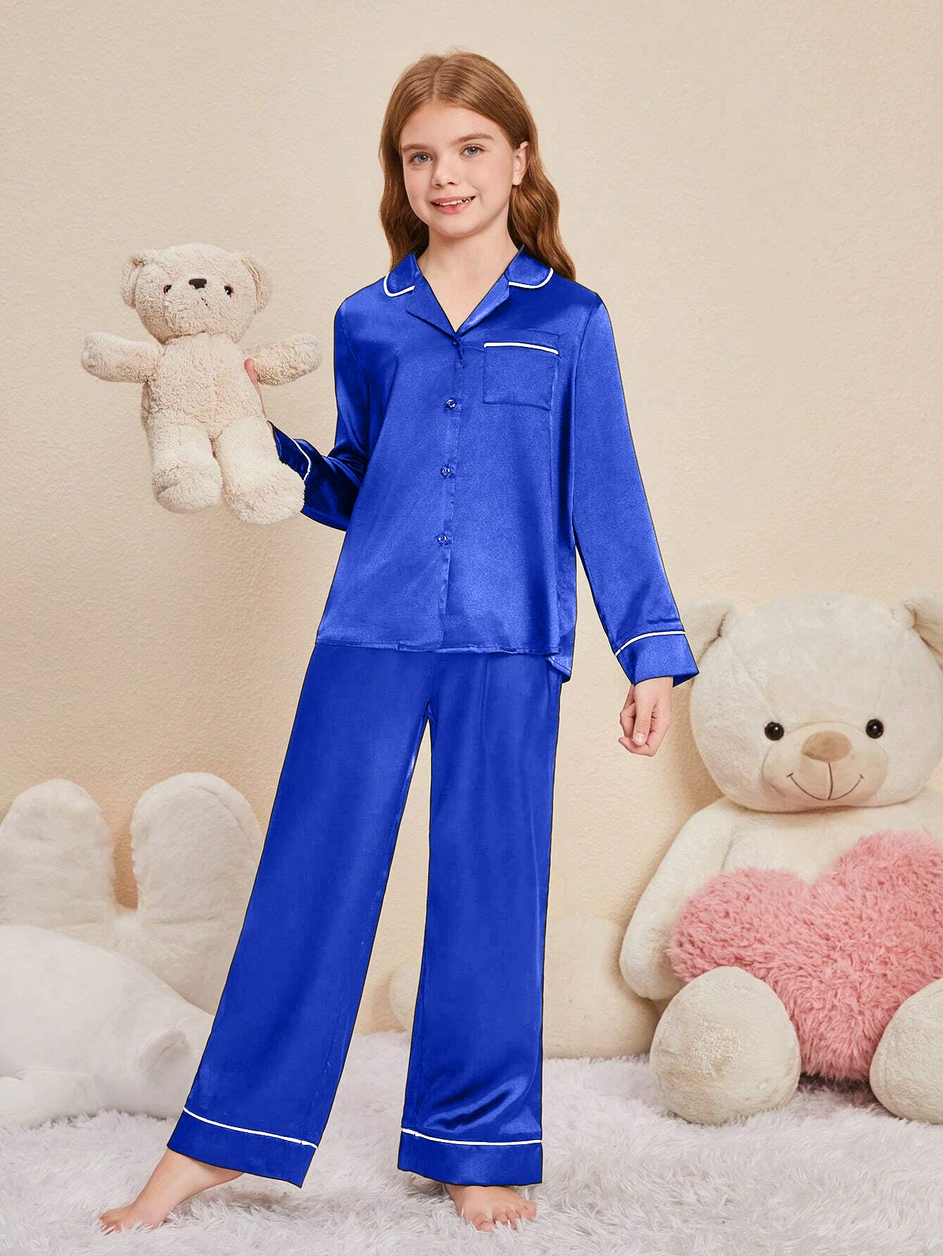 Blue Solid kids Unisex Nightwear