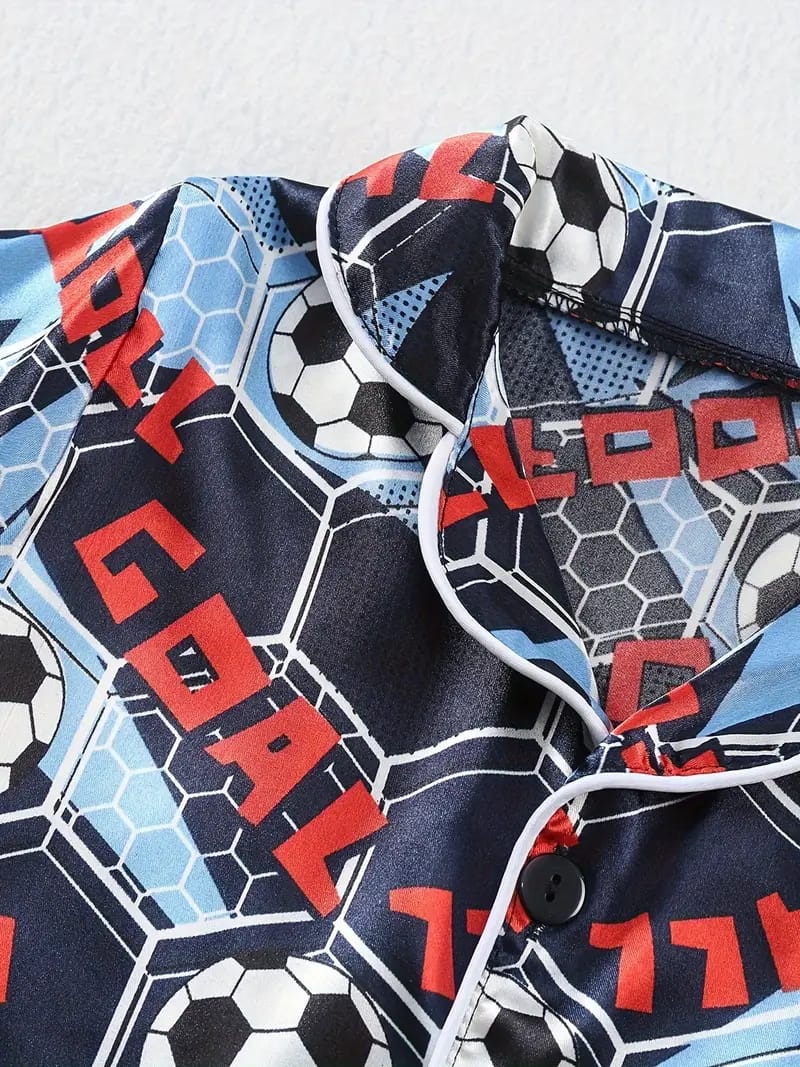 Football Printed Unisex Nightsuit Set For Kids