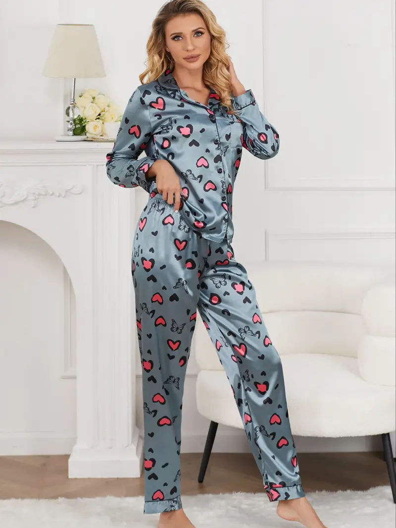 Grey Heart Printed Pajama Set