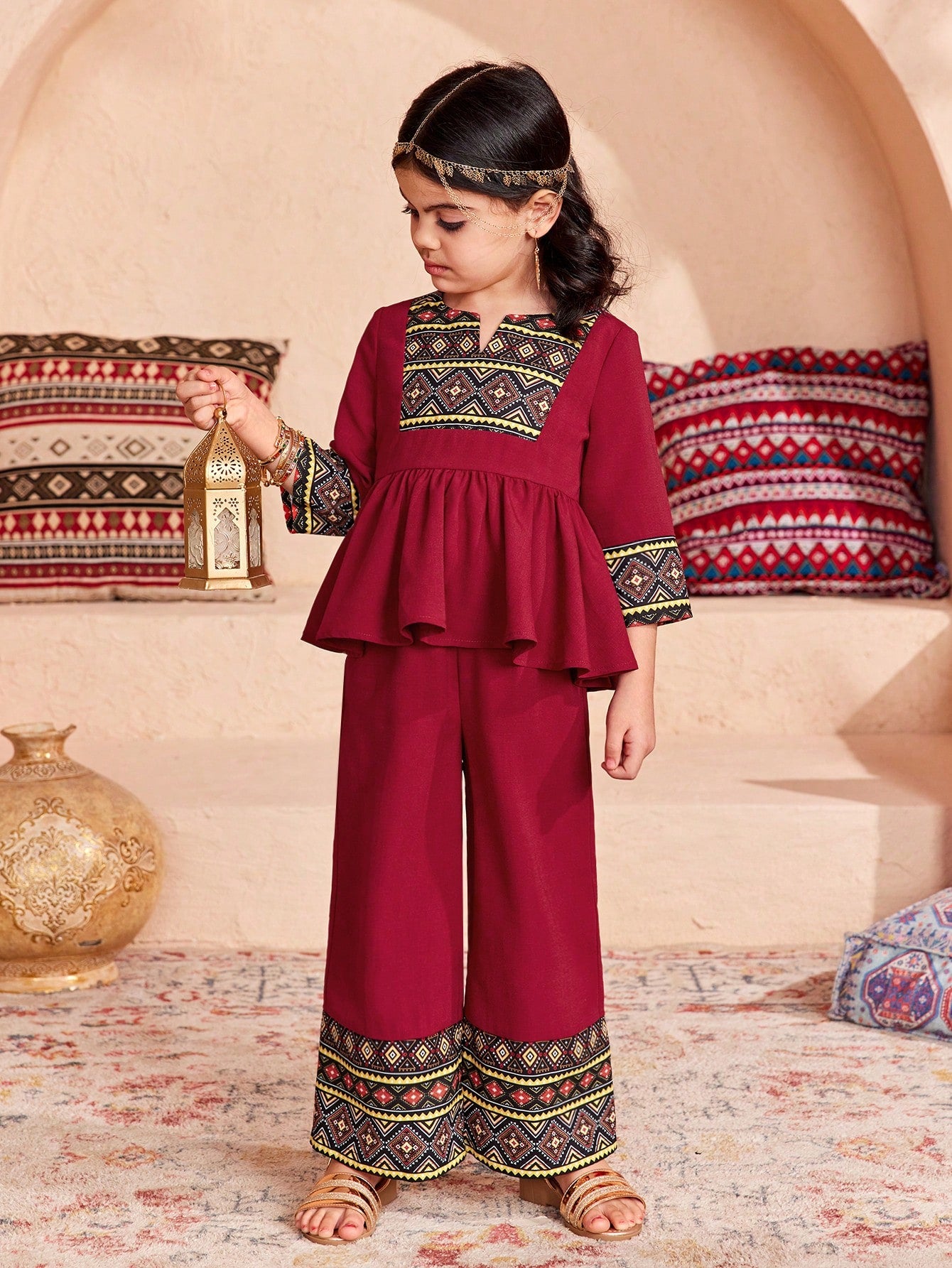 Girls Red Printed Clothing Set